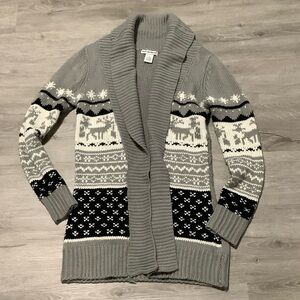 Body Central grey white & black knit reindeer cardigan